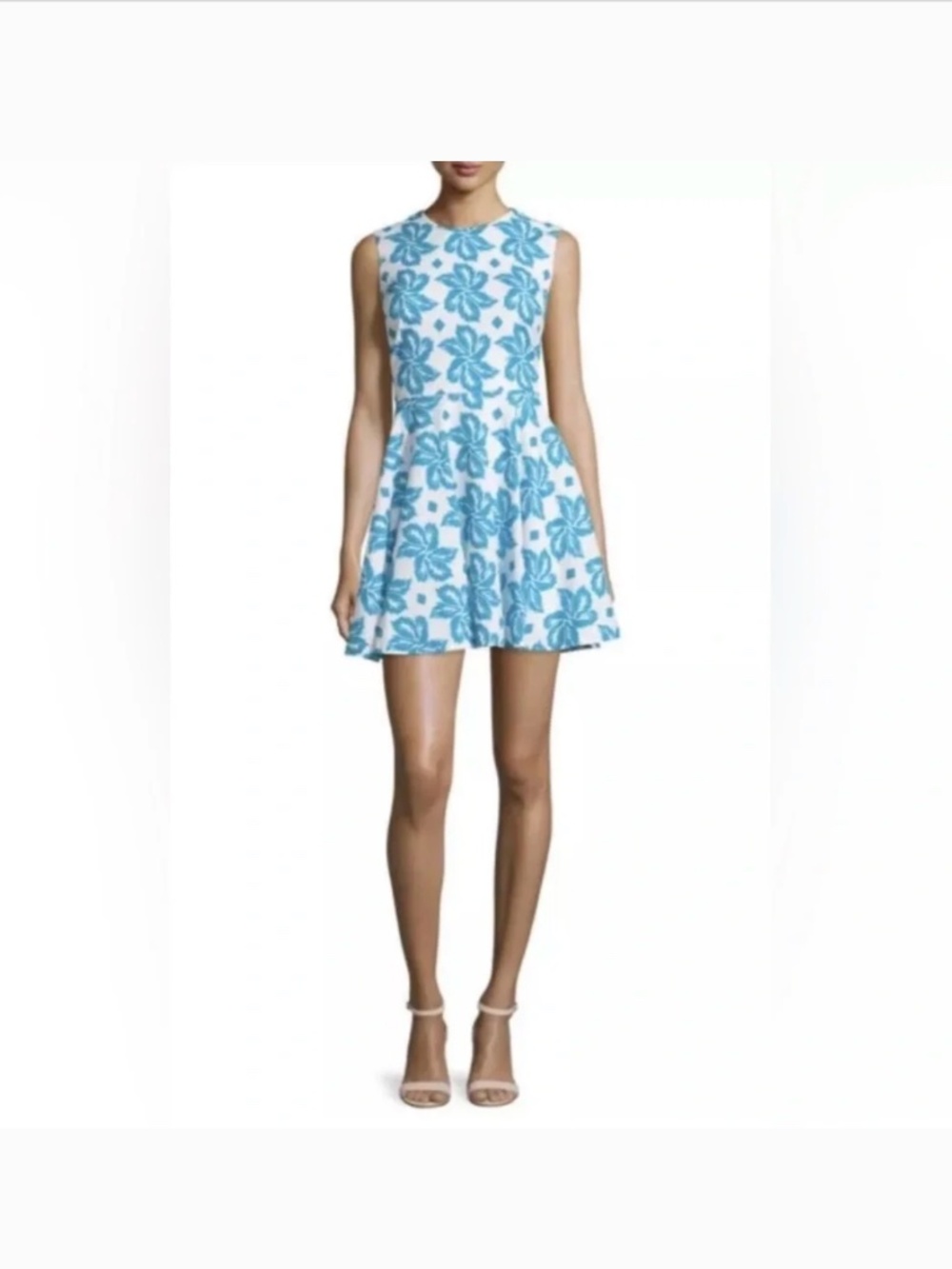 Diane von Furstenberg DVF Jeannie Fit Flare Teal White Dress 8 RARE - Picture 4 of 7